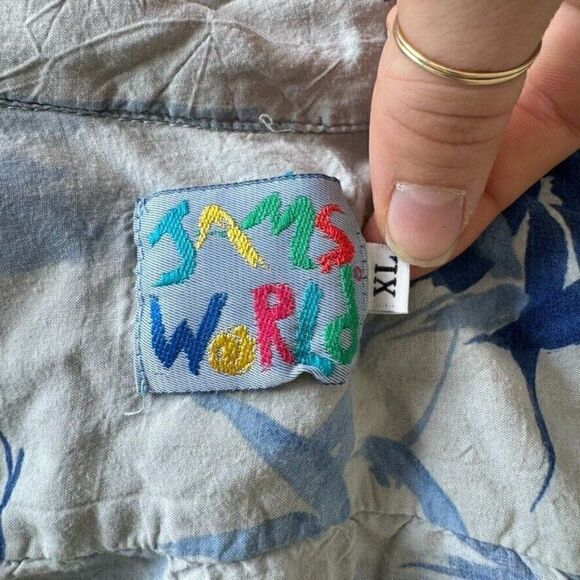 Vintage Jams World Womens Blue Tropical Palm Tree Hawaiian Button Down Sz XL - Picture 2 of 6